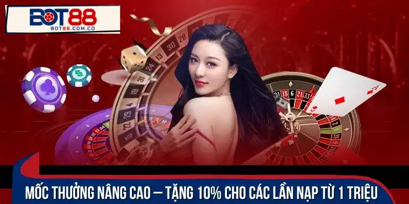 Khuyến mãi nạp mỗi ngày - nhận ngay 10% tiền thưởng khi nạp trên 1 triệu